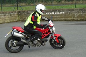 Slow control of a bigger bike on a big bike training refresher course using a Ducati Monster 696